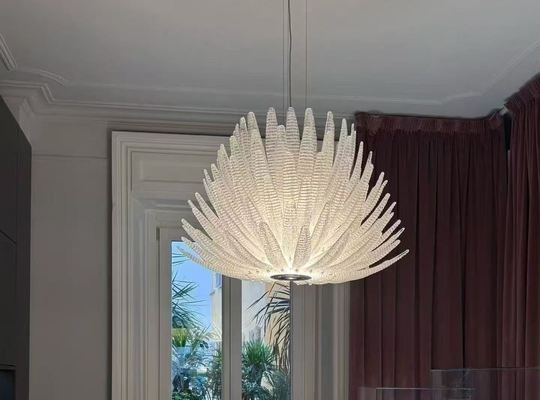Luxury Post-Modern Light White Sand Handmade Glass Room Simple Atmosphere American Chandelier