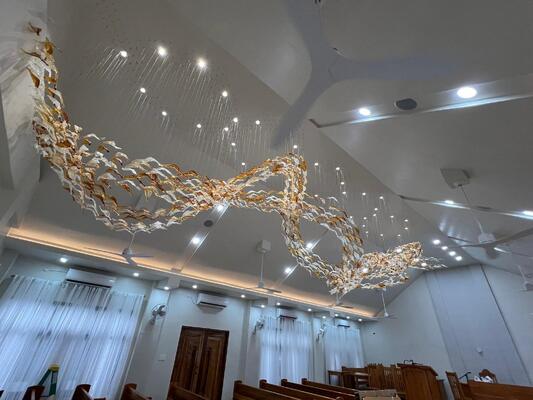 Modern Luxury Ceiling Hanging Lamps Golden Twisted Glass Leaf Chandeliers Lobby Living Room Villa Lighting Fixtures Modern