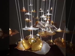 Chiara Amber Art Glass Leaf Candelabro Decor Lobby Big Foyer Grande Hotel Candelabro Maple Leaf Chan
