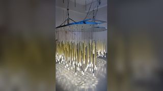 Visualizza la demo personalizzata della sala riunioni con lampada a forma di pesce, lampadario a soffitto, gallerie d'arte