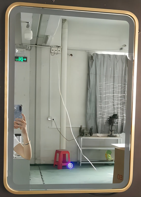 Square Modern Vanity Mirror With Lights Black / Gold Aluminum Frame