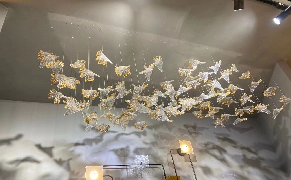 Customized Made Hotel Lobby Decorative Glass Pendant Light Modern Led Ceiling Chandelier Lighting Gold Leaf Accessories