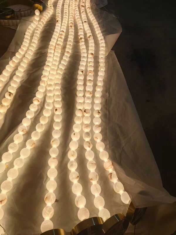 Natural Alabaster Stone 3-Light Linear Pendant Lamp with Antique Brass Finish for Dining Table