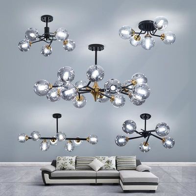 Il candeliere della sfera del vetro trasparente di E27 E26 ha fumato l'ombra di lampada di Grey Ceiling Light Teardrop Shaped