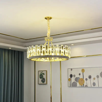 Il fumo moderno rotondo Grey Crystal Chandelier E14 del LED ha placcato il piatto ispessito del soffitto