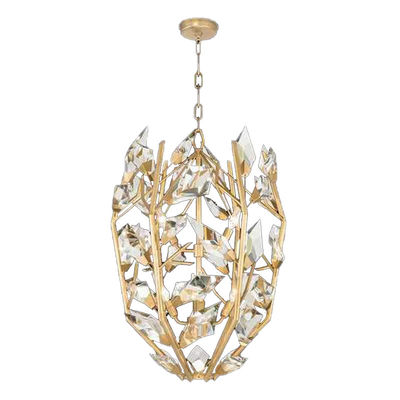 Candelabro di cristallo rotondo creativo moderno con finitura dorata con foglie di cristallo a facce tagliate a mano