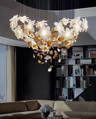 Rame + imitazione Giada Fiori Luce Hotel di lusso Loft Villa Scala di cristallo lampadario