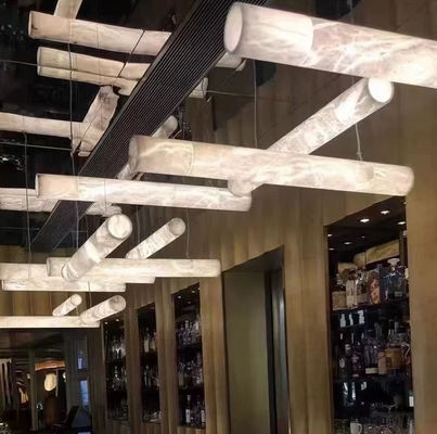 Custom Hotel Indoor Deco Modern Hanging Dining Room Pendant Light Nordic Luxury Brass Alabaster Lineare Gran candelabro