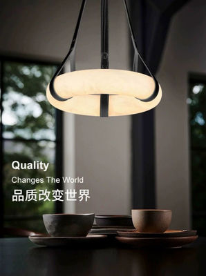 Luce di lusso di pelle lampadario cerchio di marmo cucina soggiorno arte creativa alabastro luce lampada appesa