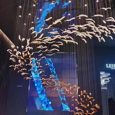 Progetto Custom Hotel Lobby Villa Mall Scalinata appesa a mano Vetro soffiato piuma foglia Led lampadario pendente luce