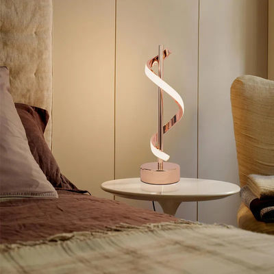 Lampada da tavolo a spirale a LED minimalista e contemporanea in oro rosa/nero in alluminio 12W Lampada per camera da letto