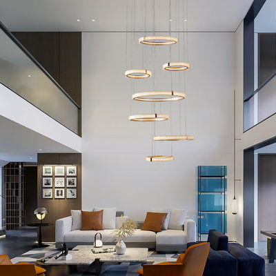 Nordic Indoor Villa Grandi luci lampadario moderno anello creativo vuoto pendente rotante luce