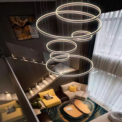 Hotel Villa Scale soffitto alto appeso Caffè nero Oro Cerchio rotondo Anello a LED lampadario pendente luce