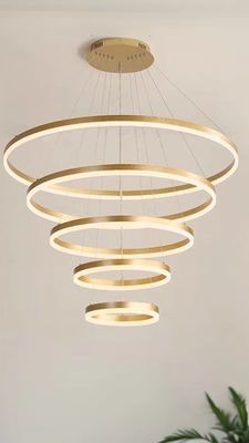 Gold Shell Aluminum LED Round Ring Light 5-ring Hanging Ceiling Light per Hotel Villa