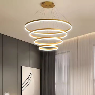 Lampada a pendente a LED moderna Sala da pranzo Lampada a pendente rotonda 4 anelli regolabile candelabro ad anodizzazione Lampada a sospensione
