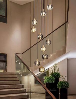 Cioccolato tutto rame Scala Pendente Lampada Finale Villa Soggiorno Luce con cristallo di lusso e funzione rotante