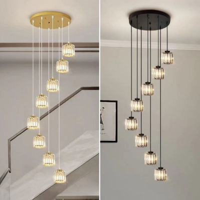 Villa Hollow Iron Chandelier Oro/Nero Moderno Minimalista Luce di Scala di Cristallo Con Disegno Rotante