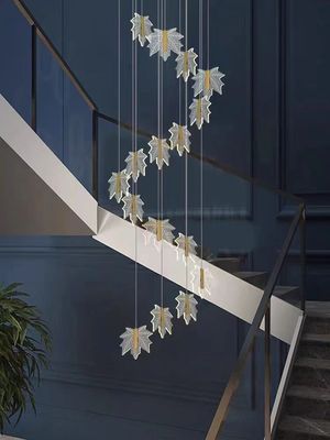 Modern Led Simple Art Acrilico Lustre di foglia Oro Casa Hotel Scalinata Sala da pranzo Decorazione Pendant Light