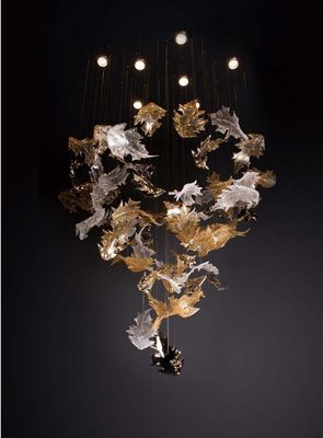 Chiara Amber Art Glass Leaf Lustre Decor Lobby Big Foyer Large Hotel Lustre Lustre di foglia d'acero