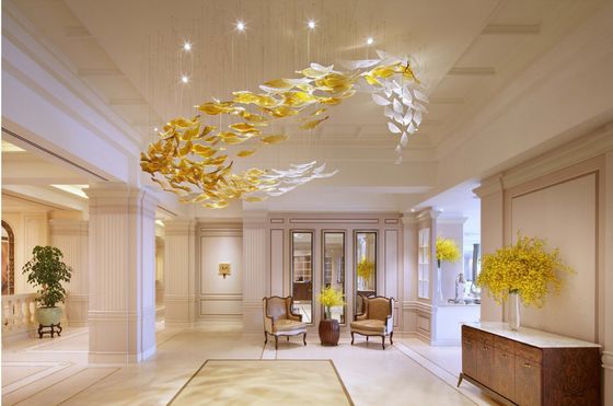 Soluzioni per l'illuminazione di banchetti di lusso con disegno Auto CAD e grande lampadario in forma di foglia di vetro LED