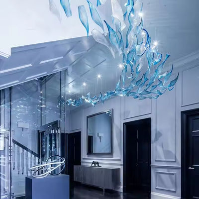 Dipartimento Vendite Hotel Lobby Sala Banchetti Candelabro di vetro in forma di foglia creativa per il progetto di reception di Villa Duplex