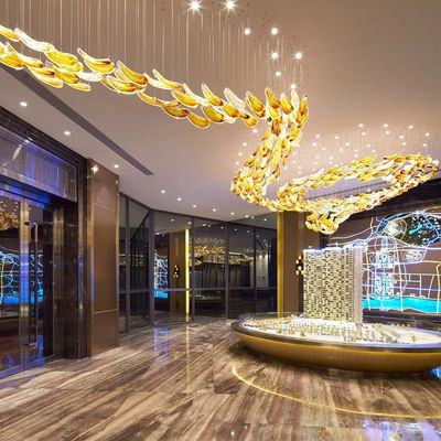 Progetto non standard Hotel Lobby Club Vetro dorato Decorazione appesa Hotel Sala da banchetto Lampade decorative