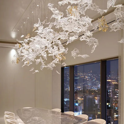 Progetto non standard Custom Double Hole Glass Maple Leaf Hanging Decoration Hotel Department Hall Grande decorazione morbida Illuminazione d'arte