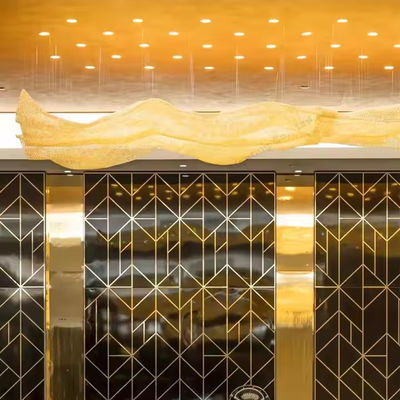 Progetto su larga scala Moderno Hotel di lusso Sala banchetti Illuminazione Decorazione Oro LED Cristallo Mesh lampadario