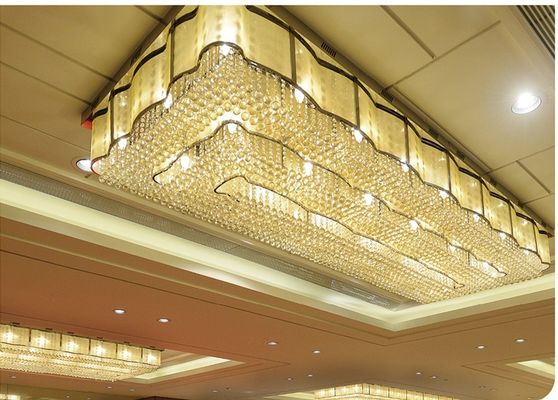 Lampade a sospensione in oro con cristalli trasparenti, lampadario rettangolare, salone, soggiorno, sala da pranzo, illuminazione interna, sospensione, grandi soffitti, hotel