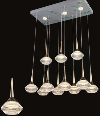 Lampada a sospensione da soffitto lunga in alluminio dorato personalizzato moderno per scala a chiocciola, lampada a sospensione per soggiorno di grandi dimensioni a LED di lusso in acrilico