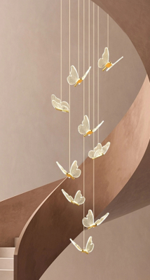 Scale Moderne lampadario acrilico a forma di farfalla doppio soggiorno sala da pranzo Sala da pranzo LED Scale Lampada pendente luminosa