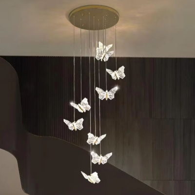 Lampada per ciondolo a farfalla trasparente acrilica semplice e moderna Design a collante multi-testa minimalista per camera da letto