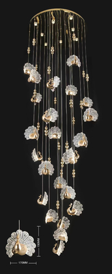 Scala a chiocciola duplex per prelievo lampadario vuoto Lampadario a soffitto a LED per matrimonio a pavone Luci decorative a sospensione in acrilico per palcoscenico e hotel