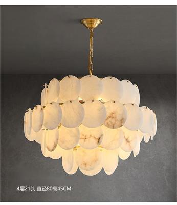 Luxury Nordic Style Luxury Decoration Natural Marble Chandelier Hanging Lamp Kitchen Large Round Brass Alabaster Chandelier