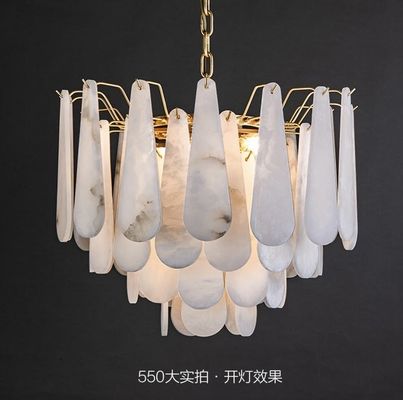 Nordic Style Alabaster Metal Indoor Decorative Shopping Mall Living Room Glossy Luxury Natural Marble Chandelier Pendant Lights