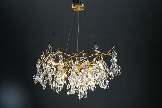 Decoration Chandelier Duplex Living Room Leaf Branch Crystal Chandelier Round Villa Hotel Simple Atmosphere French Custom Luxury