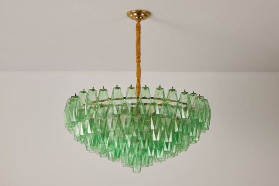 Lampadario in vetro blu navy fatto a mano con finitura in ottone per illuminazione di soggiorno, sala da pranzo e camera da letto