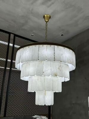 Lampadario da pranzo rotondo in alabastro moderno di alta qualità Zhongshan, lampada in gesso a palloncino di nuovo design, luci lunghe in marmo per la casa