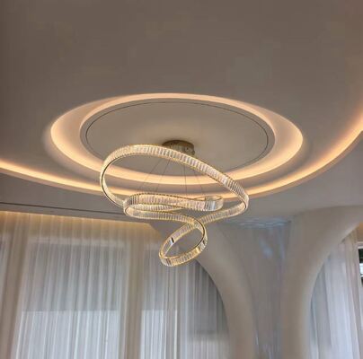 Lampadario in cristallo minimalista in stile italiano, luce di lusso per soffitti alti, scale, ville, duplex, loft, hotel, anello, nastro, ferro