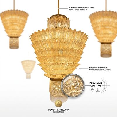 Custom Hotel Reception Crystal Chandelier Large Gold Luxury Lighting Spanish Marble Accent Fixture
