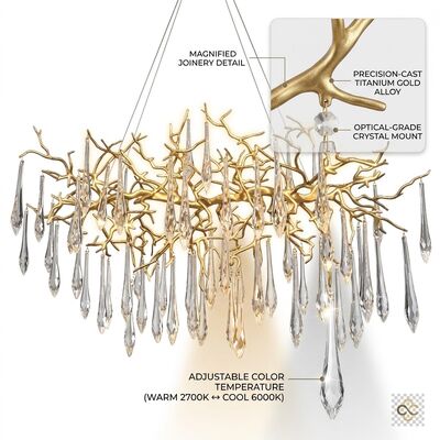 Lampada a sospensione personalizzata a soffitto alto, grande corpo in metallo dorato, temperatura di colore regolabile 3000-6500K per la hall dell'hotel