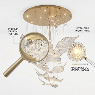 Lampada a sospensione in ottone Corpo in metallo dorato su misura Temperatura di colore regolabile 3000-6500K antiruggine per villa