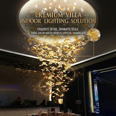 Lampadario a tre colori con gocce d'acqua Lampadario a sospensione in cristallo AC220V Interruttore a pulsante Altezza regolabile 50 cm Hotel